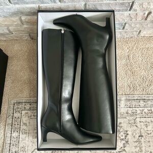 French Connection Women's Black Knee High Boots Becky Kitten Heel Size 8 NIB